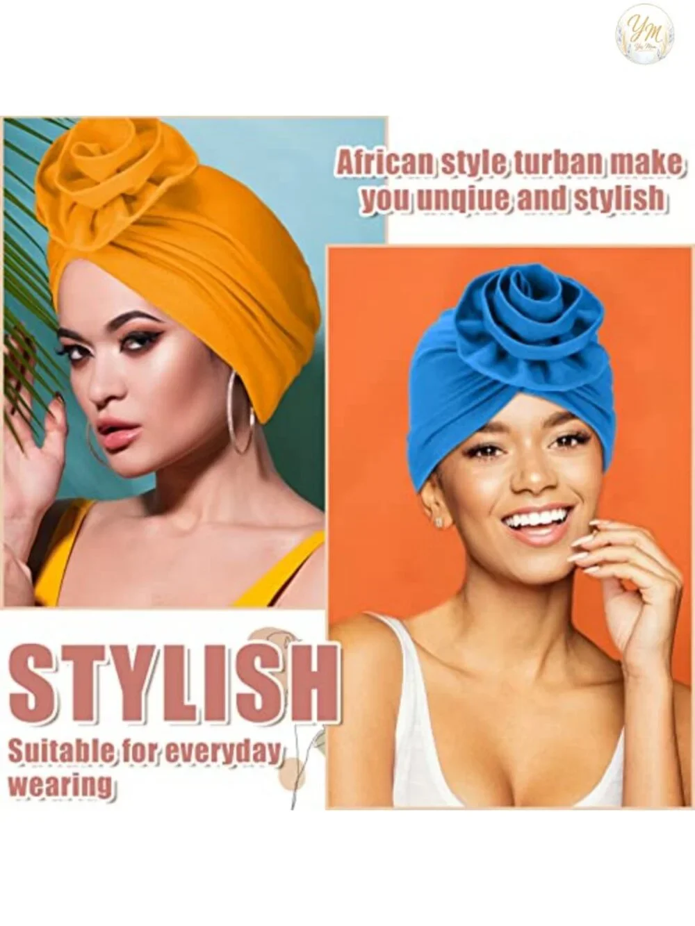 6 Pack Women Turban Headwraps African Print Pretied Knot Cotton Bonnet Hat for